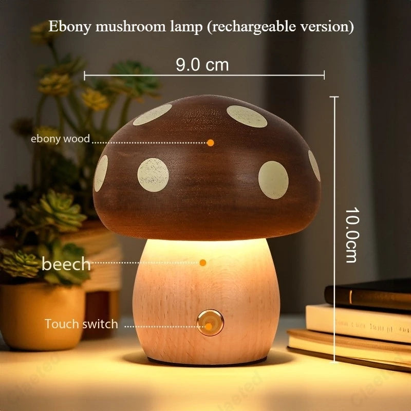 Creative LED Solid Wood Mushroom Night Light – Ambient Atmosphere Table Lamp