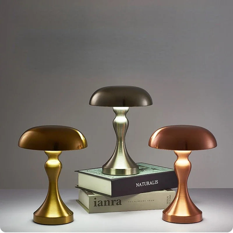 Nordic LED Mushroom Table Lamp – Rechargeable Touch Dimming Lamp with 3 Color Modes