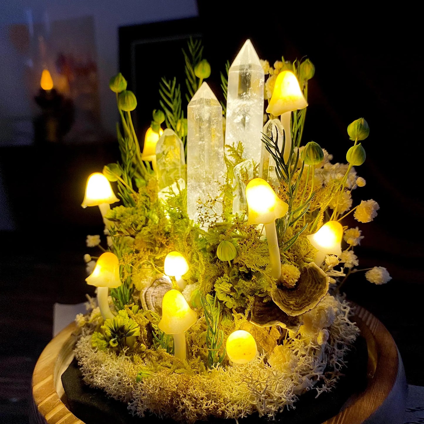 Glowing Crystal Pillars Mini Forrest with Mushrooms