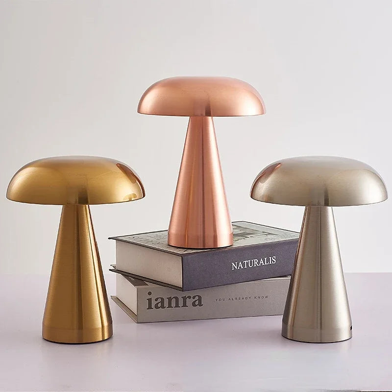 Nordic LED Mushroom Table Lamp – Rechargeable Touch Dimming Lamp with 3 Color Modes