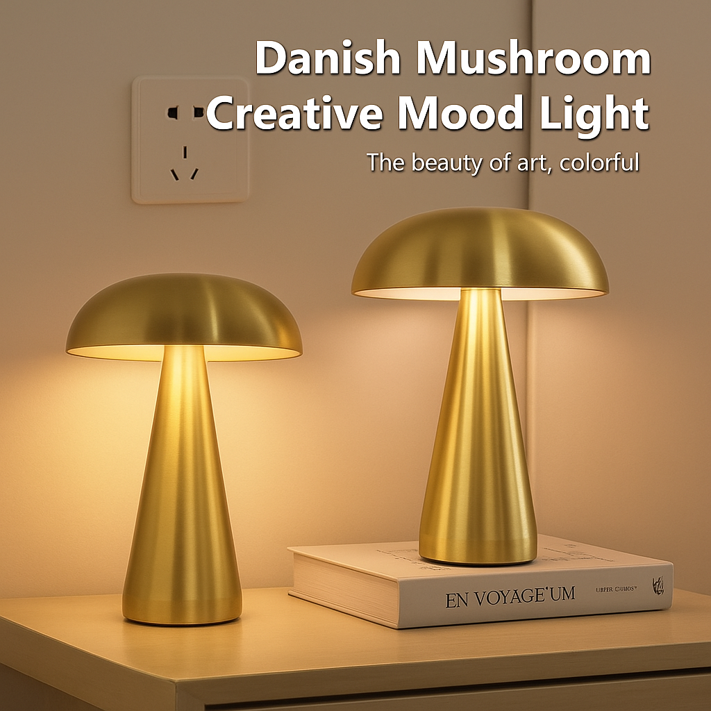 Retro LED Mushroom Table Lamp – Touch Sensor with 3-Color Dimming and Rechargeable Design