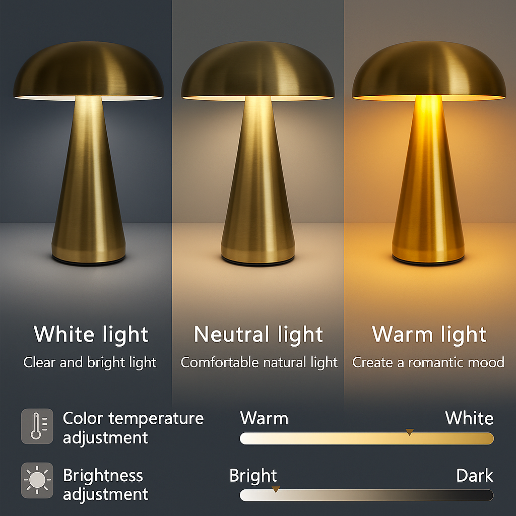 Retro LED Mushroom Table Lamp – Touch Sensor with 3-Color Dimming and Rechargeable Design