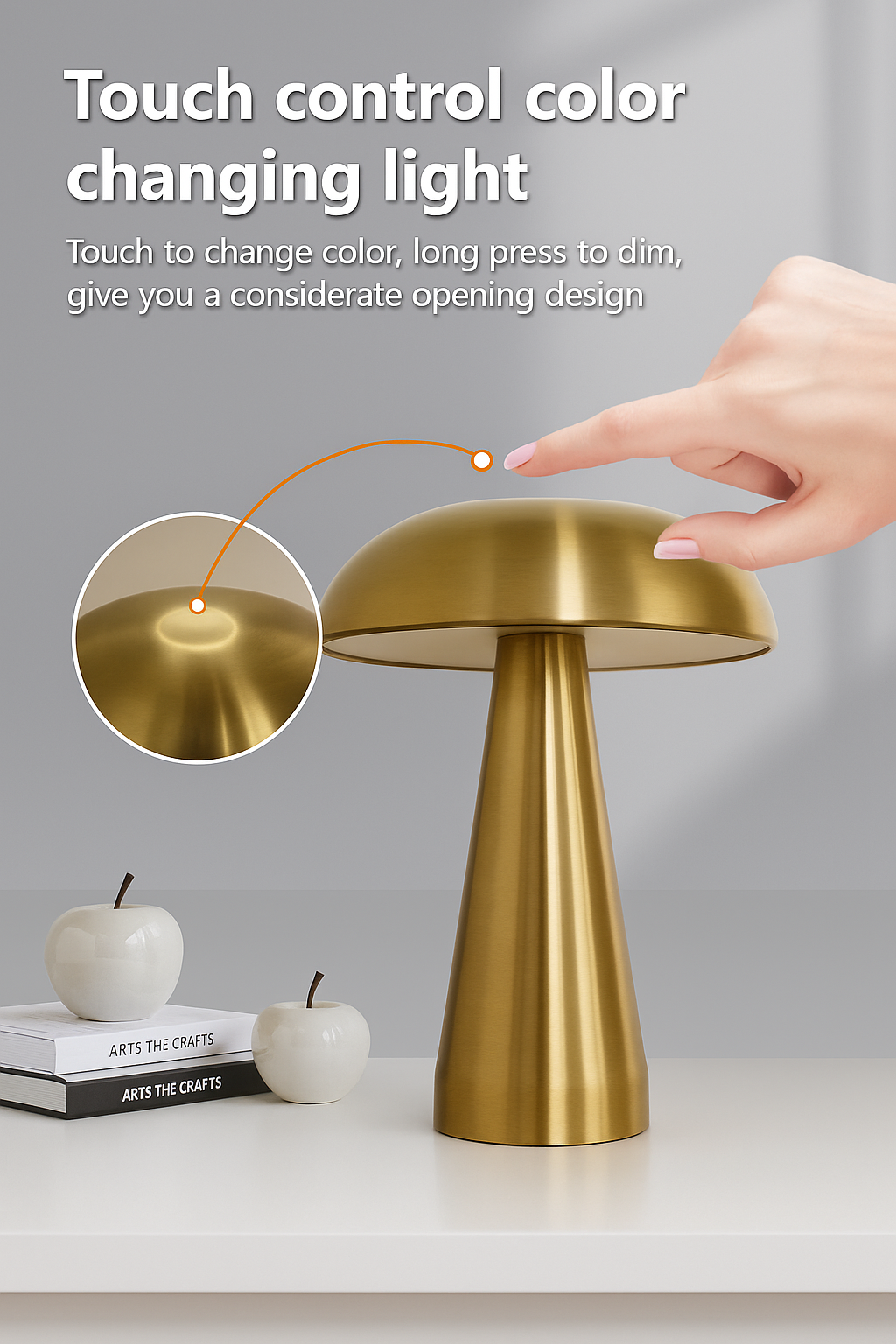 Retro LED Mushroom Table Lamp – Touch Sensor with 3-Color Dimming and Rechargeable Design