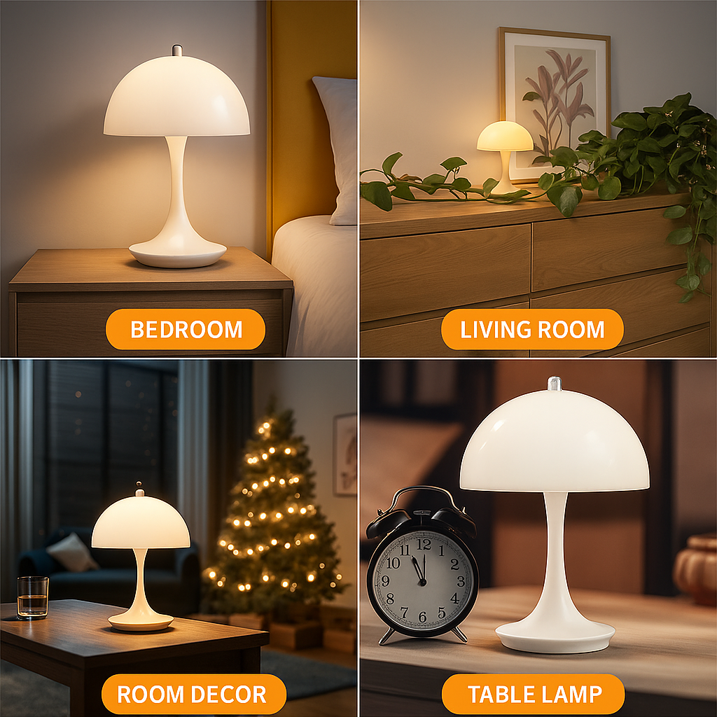 Small Mushroom Table Lamp – Touch-Control LED Light with USB Charging