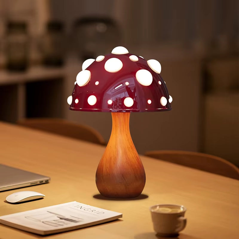 Amanita Mushroom Lamp with LED Tricolored Bulb AC or USB Warm Light Biomimetic Fly Agaric Desk Light for Livingroombedside Hotel