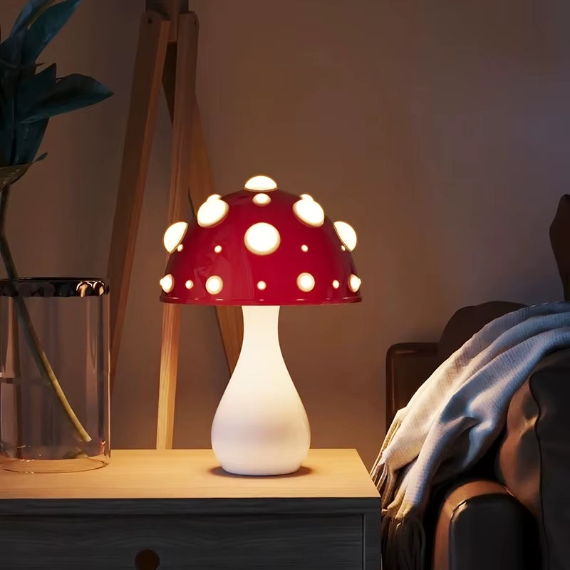 Amanita Mushroom Lamp with LED Tricolored Bulb AC or USB Warm Light Biomimetic Fly Agaric Desk Light for Livingroombedside Hotel