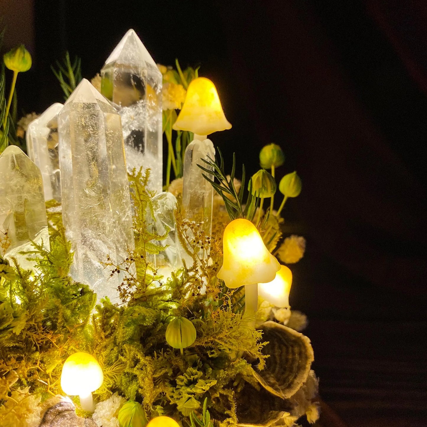 Glowing Crystal Pillars Mini Forrest with Mushrooms