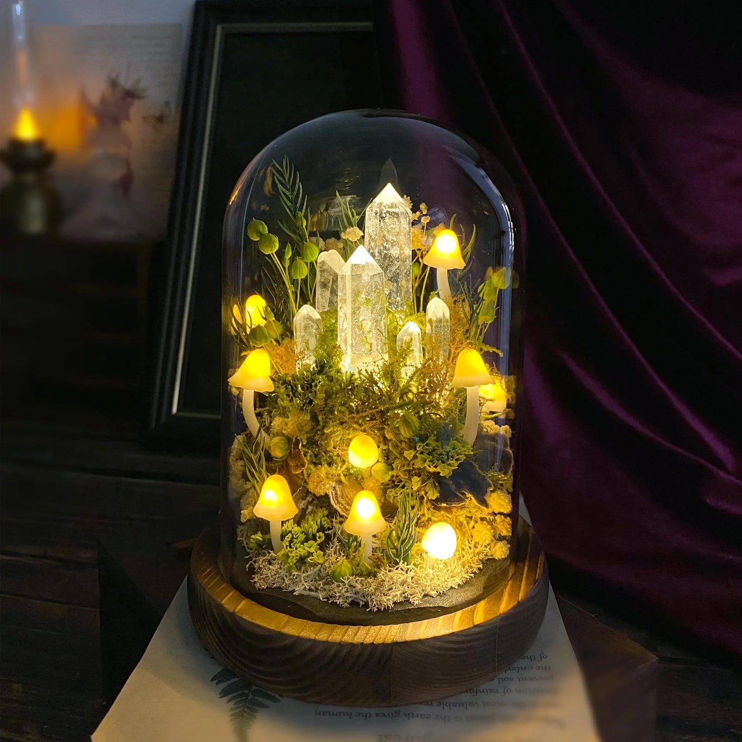 Glowing Crystal Pillars Mini Forrest with Mushrooms