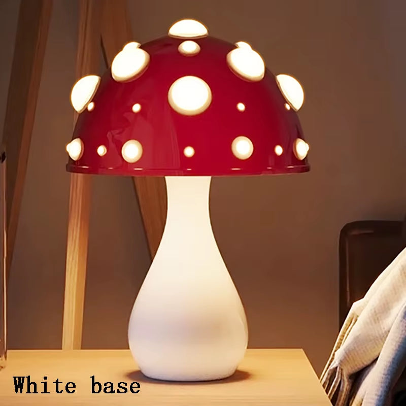 Amanita Mushroom Lamp with LED Tricolored Bulb AC or USB Warm Light Biomimetic Fly Agaric Desk Light for Livingroombedside Hotel