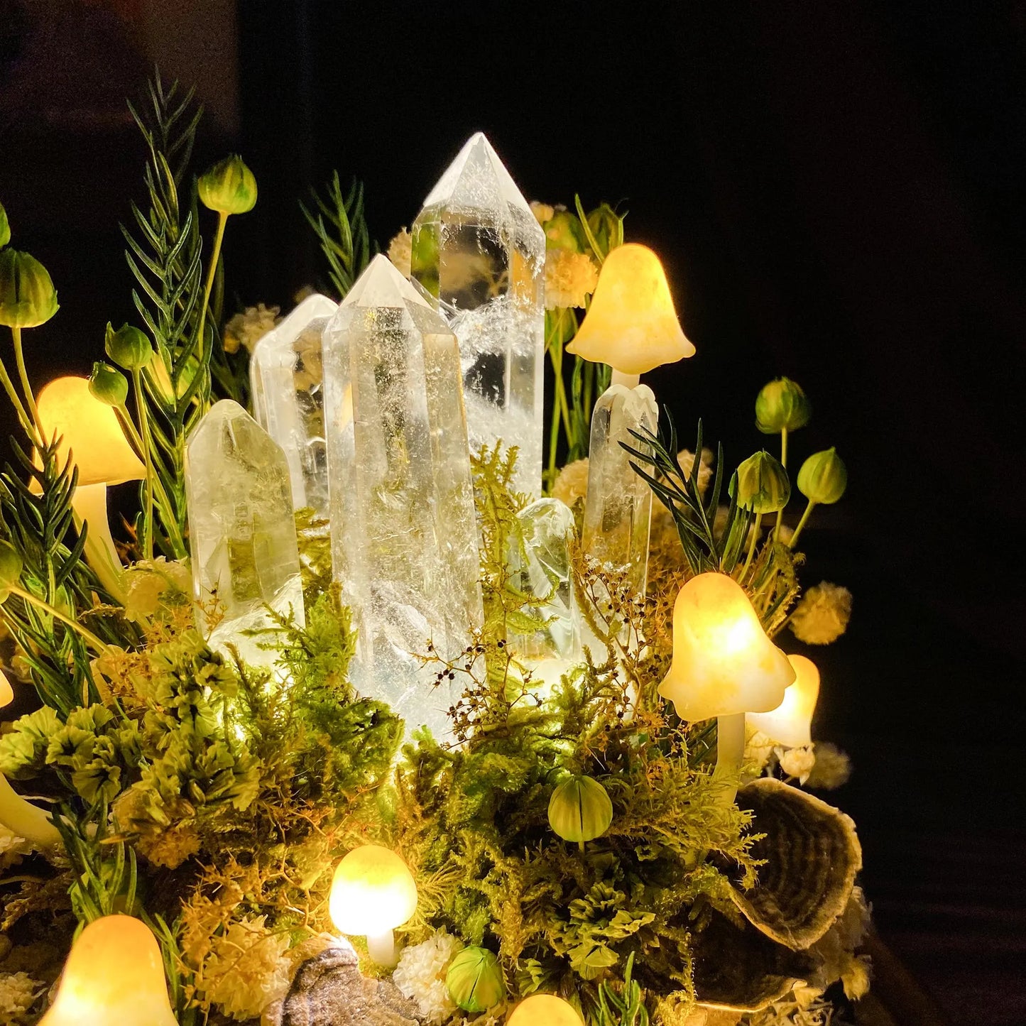 Glowing Crystal Pillars Mini Forrest with Mushrooms