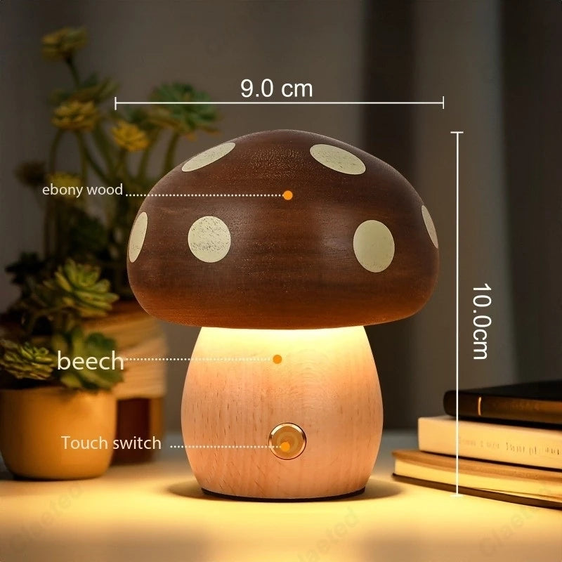 Creative LED Solid Wood Mushroom Night Light – Ambient Atmosphere Table Lamp