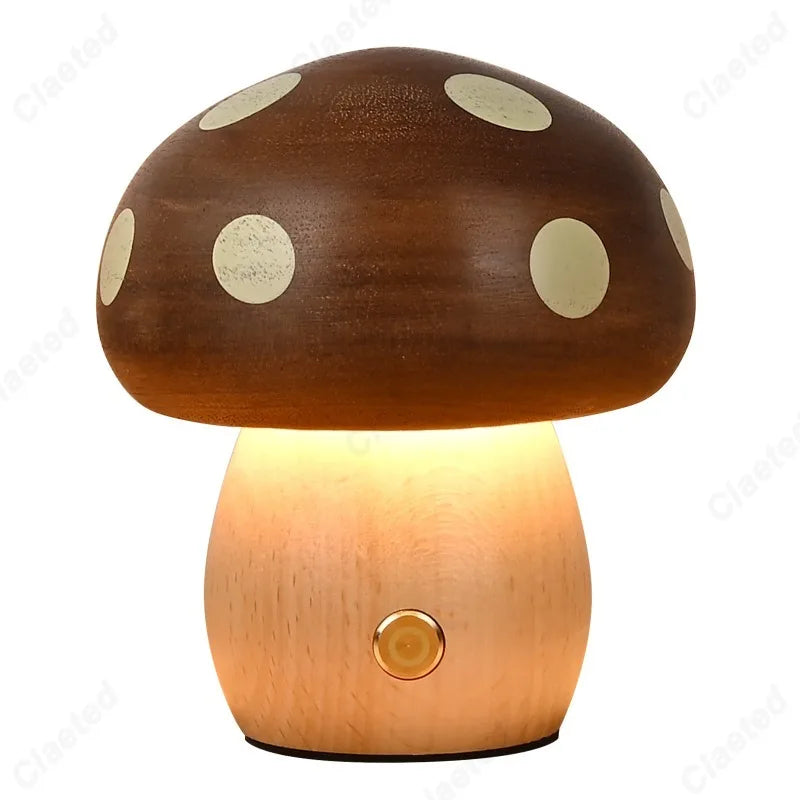 Creative LED Solid Wood Mushroom Night Light – Ambient Atmosphere Table Lamp
